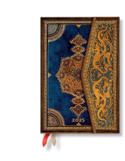 Safavid Indigo (Safavid Binding Art) Mini 12-Month Verso Hardback Dayplanner 2025 (Wrap Closure) - Paperblanks