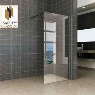 Safety Glass 2.0 Inloopdouche Met Zwart Muurprofiel 10 mm Nano Glas - 90 cm