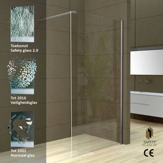 Safety Glass 2.0 Inloopdouche + Muurprofiel 10 mm Nano Glas - Safety Glass 2.0 Inloopdouche + Muurprofiel 800x2000 mm