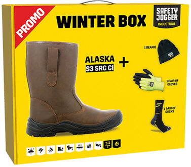 safety jogger Winterbox | Alaska veiligheidslaars + sokken + handschoenen + muts | Bruin | Maat 39 - SI9805390