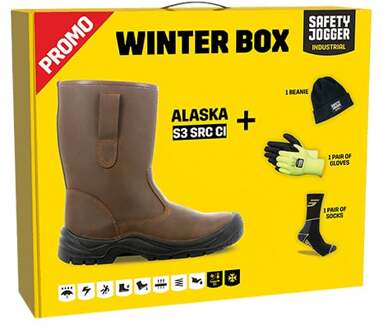 safety jogger Winterbox | Alaska veiligheidslaars + sokken + handschoenen + muts | Bruin | Maat 47 - SI9805470
