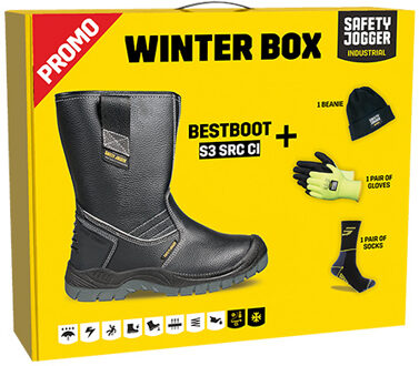 safety jogger Winterbox | Bestboot veiligheidslaars + sokken + Handschoenen + muts | Zwart | Maat 43 - SI9700430