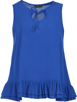 Saffier Elegantie Crepe Ruffle Top - maat EU 38 / UK 10 Blauw