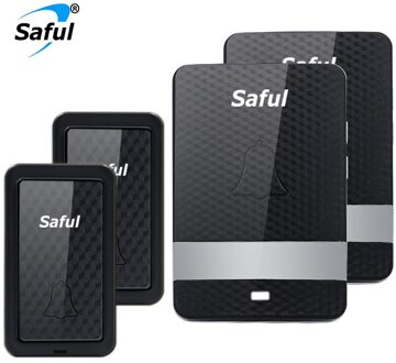 Saful Self powered Waterdichte Draadloze Deurbel geen batterij 2 Outdoor Drukknop + 2 Indoor Deurbel Ontvanger uk plug