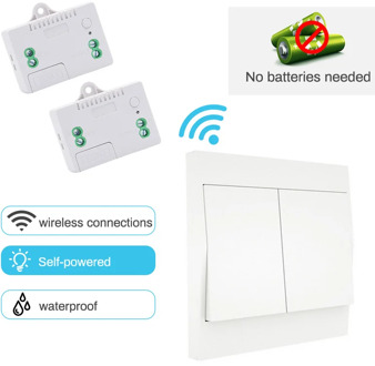 Saful Self-powered Wireless Switch 2 Gang 2 Way Waterproof Push Button Switch