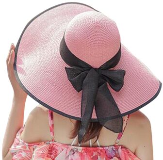 Sagace Emmer Hoed Zomer Vrouwen Grote Rand Strooien Hoed Zon Floppy Wide Brim Hoeden Strik Vouwen Strand Cap Шляпа женская Летняя roze