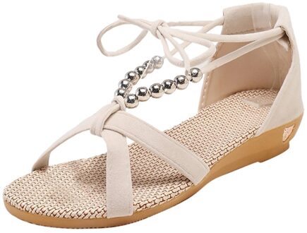 Sagace Sandalen Vrouwen Open Teen Bohemian Lace-Up Geen Slipper Sandalen Vrouwelijke Toevallige Zomer Wedge Platform Strand Schoenen wit / 37