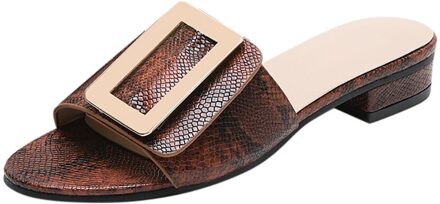 Sagace Vrouwen Gespen Snake Grain Peep Toe Slippers Sandalen Hoof Hakken Elegante Schoenen Zomer Schoenen Strand Vintage Sandalias 36