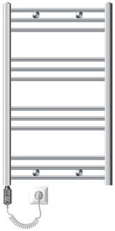 Sahara elektrische handdoekradiator 600 x 800 mm chroom gebogen zijaansluiting & verwarmingsstaaf 300W Zilverkleurig