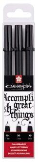 Sakura kalligrafie hobby set - 3x pennen - zwart - 1 - 2 - 3 mm