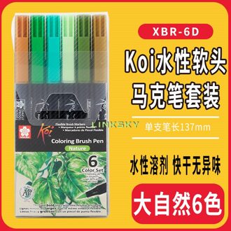 Sakura Koi Diverse Haarkleuring Borstel Pen Set,Jogo De Pincel Borstel Pen Com 6,12,24,48 Cores Koi - Sakura, Duurzaam Tip, Kunst Levert 6 natuurlijk kleuren