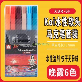 Sakura Koi Diverse Haarkleuring Borstel Pen Set,Jogo De Pincel Borstel Pen Com 6,12,24,48 Cores Koi - Sakura, Duurzaam Tip, Kunst Levert Sunset 6 kleur