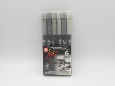 Sakura Koi Haarkleuring Borstel Pen Set Waterbasis Inkt Aquarel Pennen Blendable Transparante Kleur 6 grijs reeks