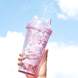 Sakura Plastic Cups with Lids and Straw Double-layer Ice Cup Water Bottle for Drinking Coffee Mug Juice Milk Straw Cup Gifts