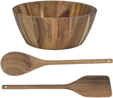 Salade schaal met slacouvert - D20 cm - acacia hout - rond - serveerschaal