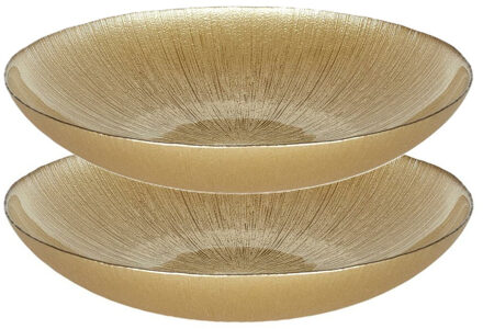 Salade serveer schaal - 2x - Fruitschaal/fruitmand - Glas - D30 x H6 cm - goud
