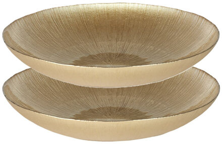 Salade serveer schaal - 2x - Fruitschaal/fruitmand - Glas - D40 x H6 cm - goud
