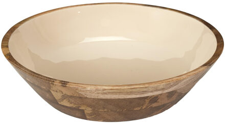 Salade serveer schaal - Fruitschaal/fruitmand - mango hout - D28 x H7 cm - bruin/beige