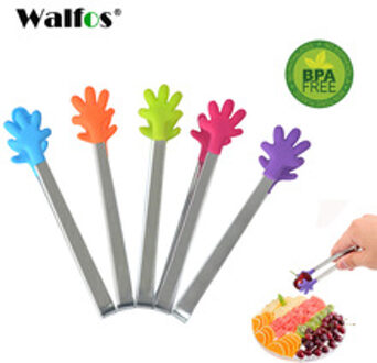 Salade Serveren BBQ Tang Rvs Handvat Gebruiksvoorwerp Creatieve Hand Shape Keuken Koken Gereedschap Mini Siliconen Voedsel Clip oranje