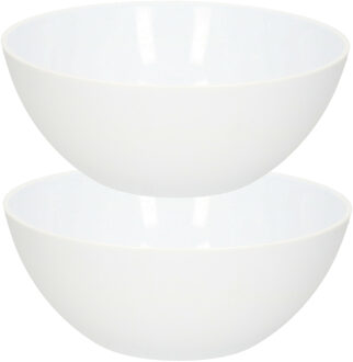 Saladeschaal - 2x stuks - D23 x H10 cm - kunststof - wit - 2500 ml - serveerschaal