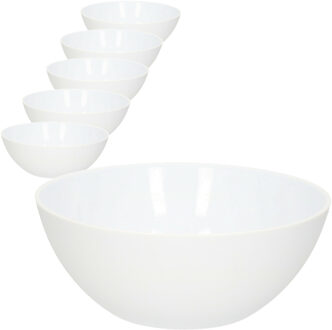 Saladeschaal - 6x stuks - D23 x H10 cm - kunststof - wit - 2500 ml - serveerschaal