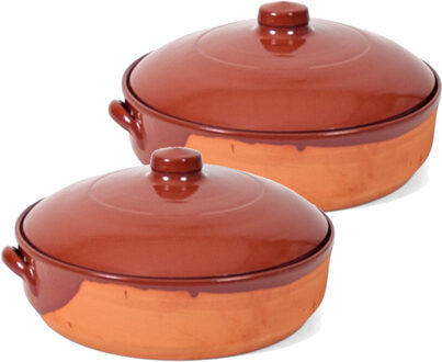 Salamanca Ovenschaal - 2x - met deksel - 30 x 12 cm - steen - braadpannen