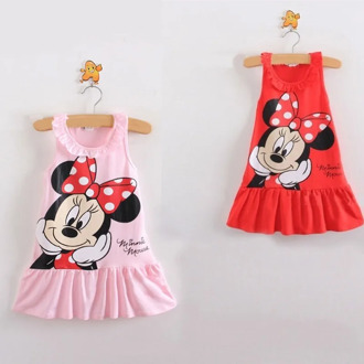 Sale 100% Cotton Minnie Vest Dress Girls' Casual Children's Ruffled Collar Vest Dress