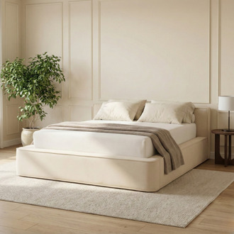 Sale: -25% | Boxspring Met Opbergruimte Amour Tranquility - Velvet - Crème - Dekbed-Discounter.nl Beige - 160 x 200 cm