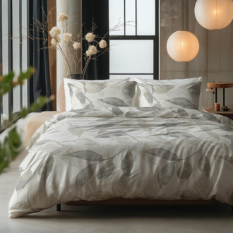 Sale: -28% | Dekbedovertrek Katoen - Foilage - Eenpersoons (140x200 Cm) - Wit & Grijs Katoen - Natuur - Sleeptime Pure - Dekbed-Discounter.nl Wit ,Grijs - 140 x 200/220 cm