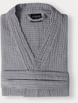 Sale: -30% | Badjas Mousseline Katoen - Grijs - Dekbed-Discounter.nl - S/M