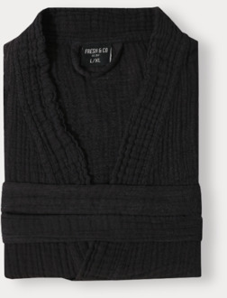 Sale: -30% | Badjas Mousseline Katoen - Zwart - Dekbed-Discounter.nl - L/XL