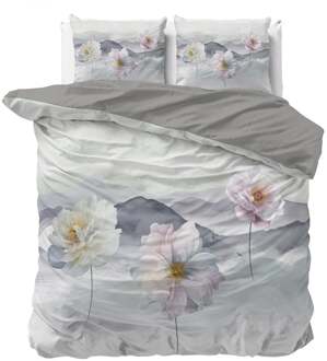 Sale: -30% | Dekbedovertrek Annique - Eenpersoons (140x200 Cm) - Grijs Microvezel - Bloemen - Sleeptime Essentials - Dekbed-Discounter.nl
