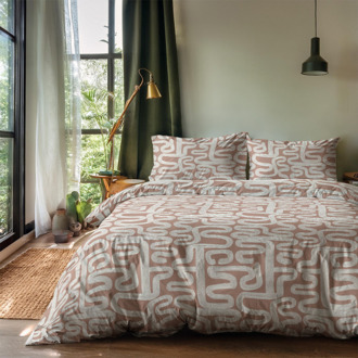 Sale: -30% | Dekbedovertrek Aztek Lines - Eenpersoons (140x200 Cm) - Taupe Microvezel - Natuur - Zydante - Dekbed-Discounter.nl - 140 x 200/220 cm