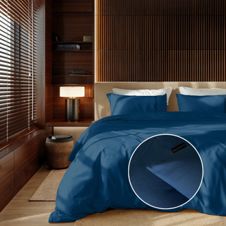 Sale: -30% | Dekbedovertrek Egyptisch Katoen - Uni - Donker Blauw - Lits-Jumeaux (240x240 Cm) - Blauw Egyptisch Katoen Katoen - Hotel Luxe - Presence - Dekbed-Discounter.nl