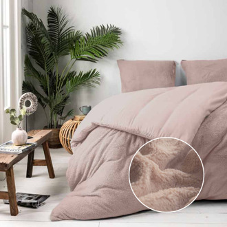 Sale: -30% | Dekbedovertrek Teddy - Lits-Jumeaux (240x220 Cm) - Blush Taupe Microvezel Teddy - Effen - Fresh And Co - Dekbed-Discounter.nl - 240 x 200/220 cm