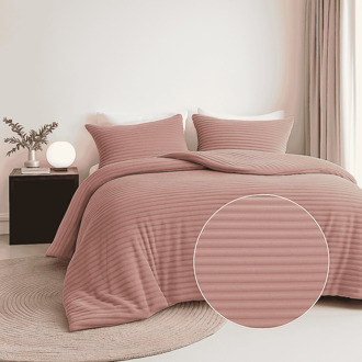 Sale: -30% | Dekbedovertrek Teddy Rib - Oud Roze - Tweepersoons (200x200 Cm) - Roze Microvezel Teddy - Strepen - Fresh And Co - Dekbed-Discounter.nl - 200 x 200/220 cm