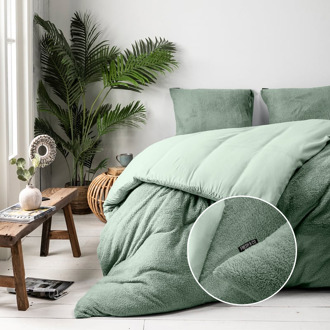 Sale: -30% | Dekbedovertrek Teddy - Tweepersoons (200x200 Cm) - Zacht Groen Microvezel Teddy - Effen - Fresh And Co - Dekbed-Discounter.nl - 200 x 200/220 cm