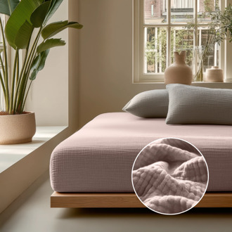 Sale: -30% | Hoeslaken Katoen Mousseline - Roze - 160x200cm - Roze - Dreamhouse Mousseline - Dekbed-Discounter.nl - 160 x 200 cm