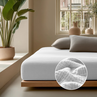 Sale: -30% | Hoeslaken Katoen Mousseline - Wit - 90x200cm - Wit - Dreamhouse Mousseline - Dekbed-Discounter.nl - 90 x 200 cm