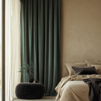 Sale: -30% | Velvet Gordijnen Verduisterend - Haken Of Ringen - Groen 250x150 Cm - - Dekbed-Discounter.nl