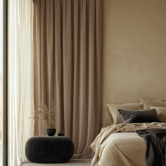 Sale: -30% | Velvet Gordijnen Verduisterend - Haken Of Ringen - Lichttaupe 250x150 Cm - - Dekbed-Discounter.nl