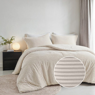 Sale: -31% | Dekbedovertrek Teddy Rib - Tweepersoons (200x200 Cm) - Creme-Off White Microvezel Teddy - Strepen - Fresh And Co - Dekbed-Discounter.nl