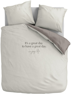 Sale: -32% | Dekbedovertrek Percale Katoen - Great Day - Eenpersoons (140x200 Cm) - Wit & Grijs Percale Katoen - Effen - Presence - Dekbed-Discounter.nl