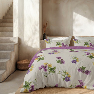 Sale: -32% | Dekbedovertrek Percale Katoen - Mini Gardenflower - Eenpersoons (140x200 Cm) - Roze & Wit Percale Katoen - Effen - Presence - Dekbed-Discounter.nl