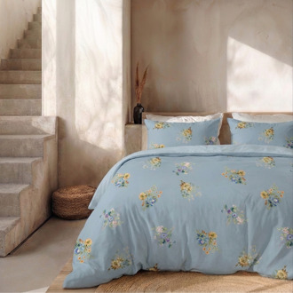 Sale: -32% | Dekbedovertrek Percale Katoen - Moonlight Garden - Eenpersoons (140x200 Cm) - Blauw Percale Katoen - Effen - Presence - Dekbed-Discounter.nl