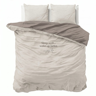 Sale: -32% | Dekbedovertrek Percale-Katoen - Sleep Well - Eenpersoons (140x200 Cm) - Wit & Grijs Percale Katoen - Effen - Presence - Dekbed-Discounter.nl