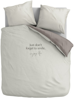 Sale: -32% | Dekbedovertrek Percale Katoen - Smile - Eenpersoons (140x200 Cm) - Wit & Grijs Percale Katoen - Effen - Presence - Dekbed-Discounter.nl