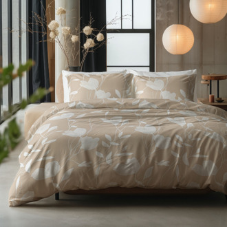 Sale: -33% | Dekbedovertrek Katoen - Spring - Lits-Jumeaux (240x220 Cm) - Beige & Wit Katoen - Bloemen - Sleeptime Pure - Dekbed-Discounter.nl