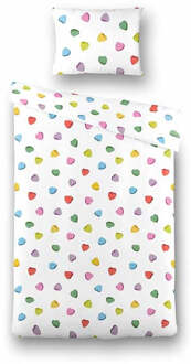 Sale: -33% | Kinderdekbedovertrek Candy Hearts - 140x200220 Cm Meerkleurig - Romantisch - Fresh And Co Kids - Dekbed-Discounter.nl