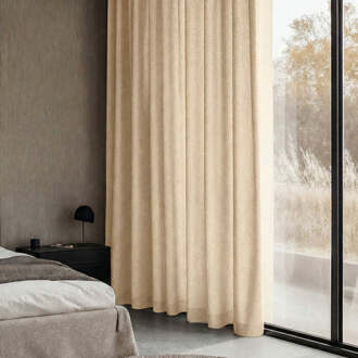 Sale: -35% | Gordijnen Met Linnen Look - Haken Of Ringen - Beige 250x150 Cm - - Dekbed-Discounter.nl